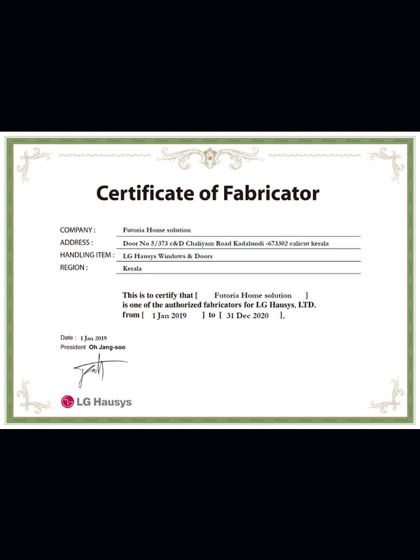 Certificate of Fabricator